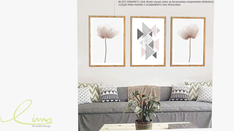 Conjunto com 3 quadros decorativos FLORES DELICADAS