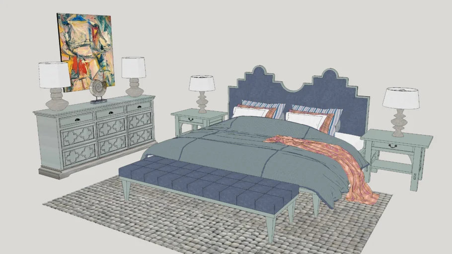 Classic style bedroom furniture. Bed, dresser & banquette
