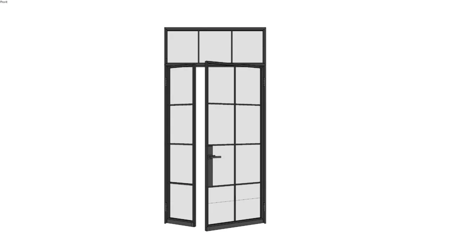 iSteel Hospital-style double doors black slim steel frame and glass with over panel