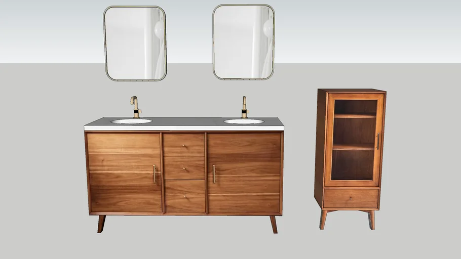 Bathroom Vanity and Cabinet Mid Century
