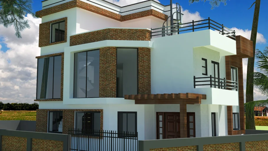 modern 2 and half story building with circular stair