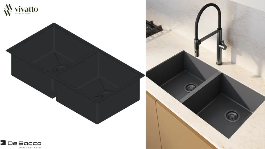 Cuba Primaccore Dupla PVD Nano Black 70x40x20cm Cozinha - DeBacco Metais