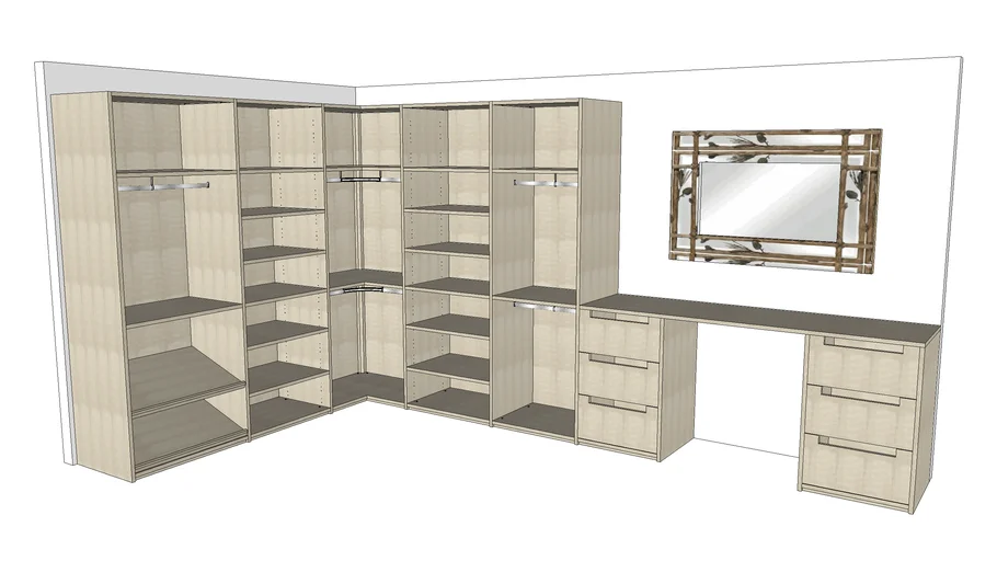 Closet - esquinero, tablillas zapateras, colgadores y peinadora