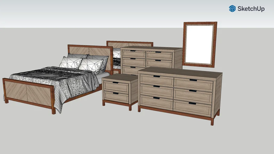 GRAY WOOD WITH WALNUT ACCENTS BEDROOM FURNITURE SUITE
