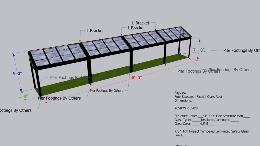 40' x 5' Glass Roof Shade Structure