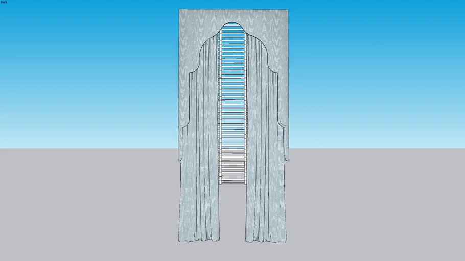 Custom Window Treatments Venetian Blinds under Moire Silk Curtains with Wave Cornice