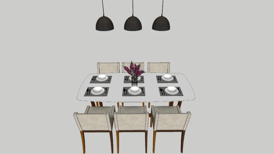 Dining with hanging lamps