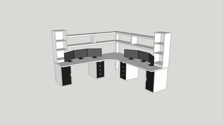 Ikea Hack double PC and triple monitor corner table