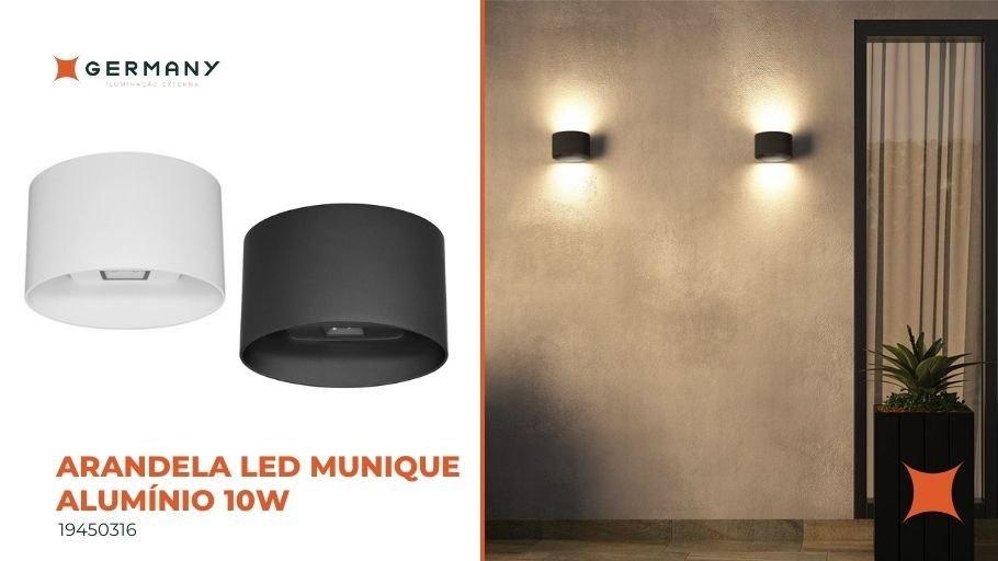 Arandela LED Munique Alumínio 10W - Germany Iluminação Externa