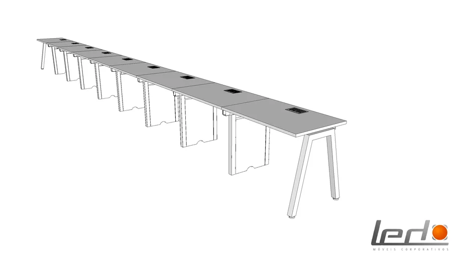 9 Postos 1.00x0.60 - Mesa Plataforma Linear Pé Cavalete