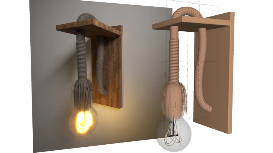 Wall light fixture v1 (Rope light fixture, Rustic wall lamp) Vray_Ready, Vray fur.