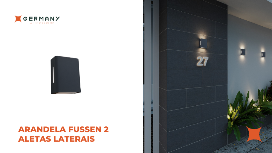 Arandela Fussen 2 Aletas Laterais - Preto Fosco - Germany Iluminação Externa