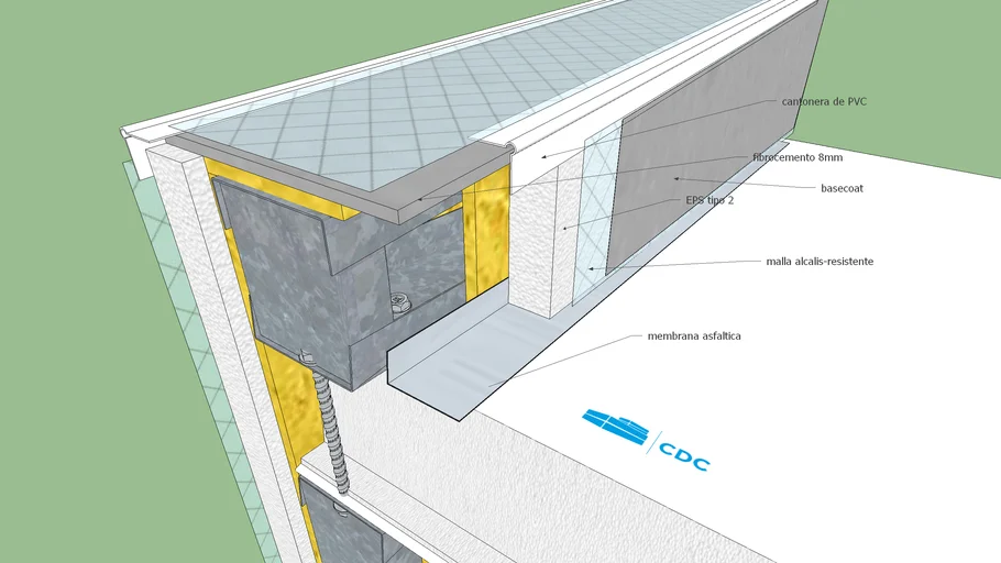 Encuentro de cubierta de isopanel de 150 mm y el pretil en el sistema steel framing con terminacion EIFS