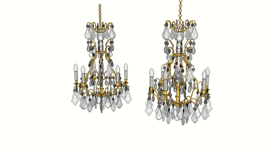 GRANDE PAIRE DE LUSTRES CAGES EN CRISTAL À 9 LUMIÈRES
