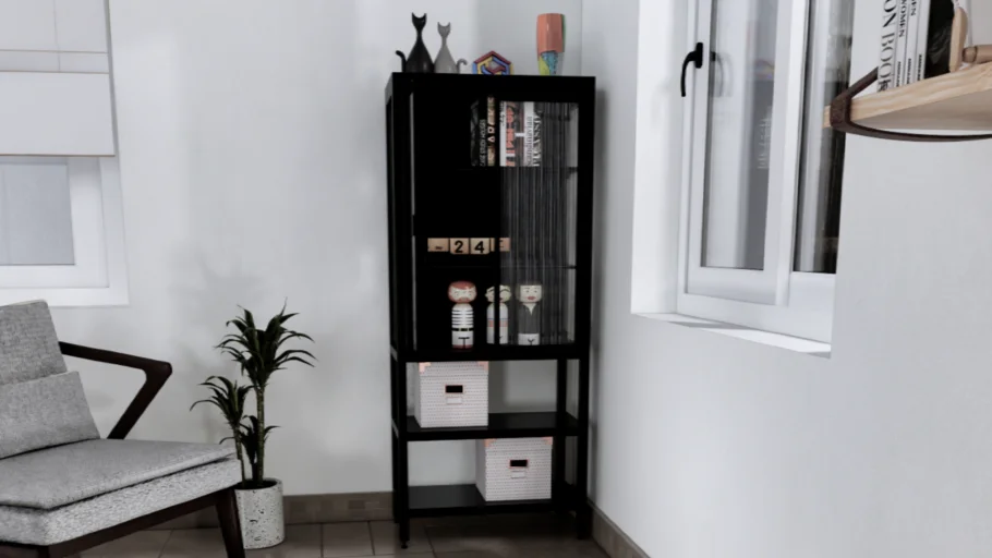 MOSSJÖN IKEA Vitrina con 2 puertas, antracita, 60x34x146 cm
