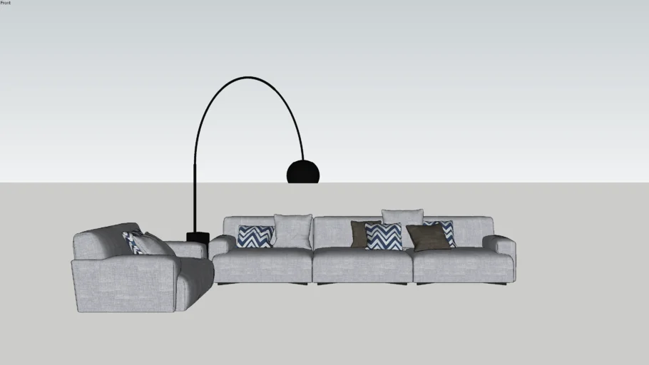 Modern big sofa grey collor with pillows and with illuminator