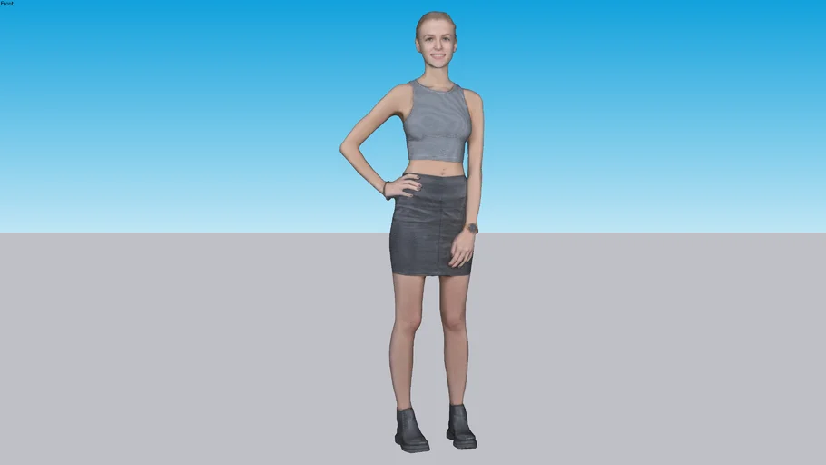 Smiling Blonde Girl In Leather Skirt