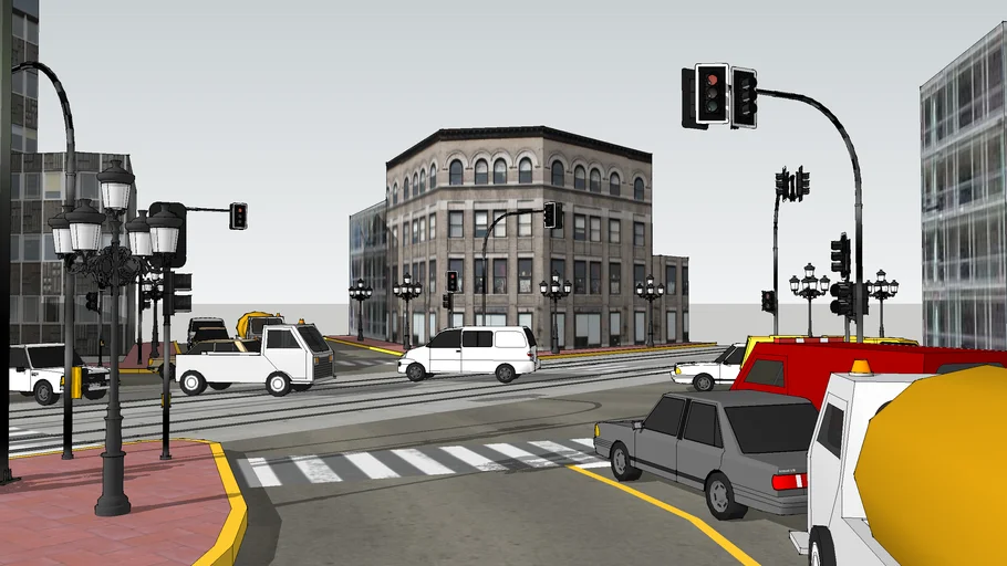 6-way intersection with Tramway crossing in Chile