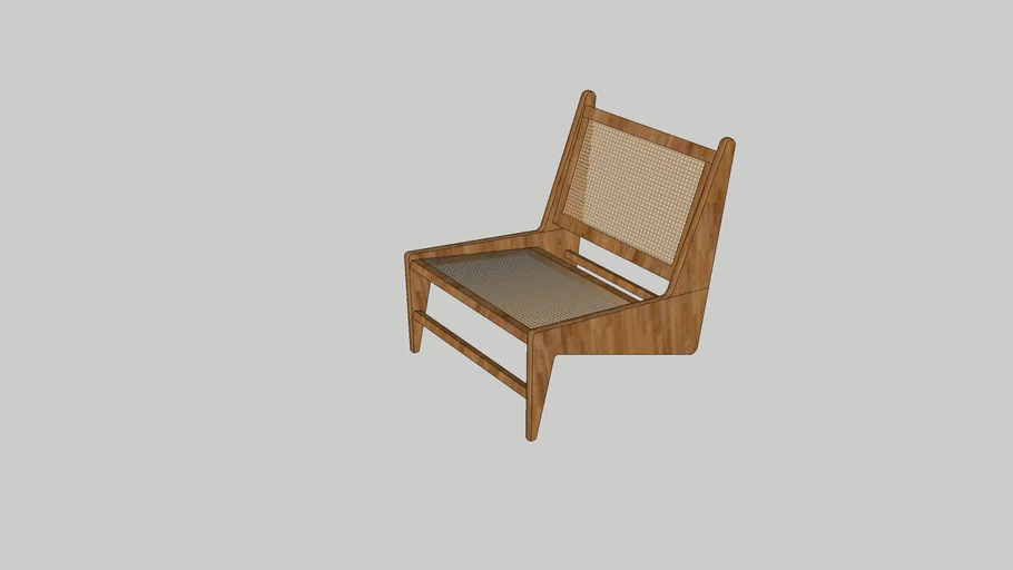 Walnut Rattan and Wood Lounge Chair