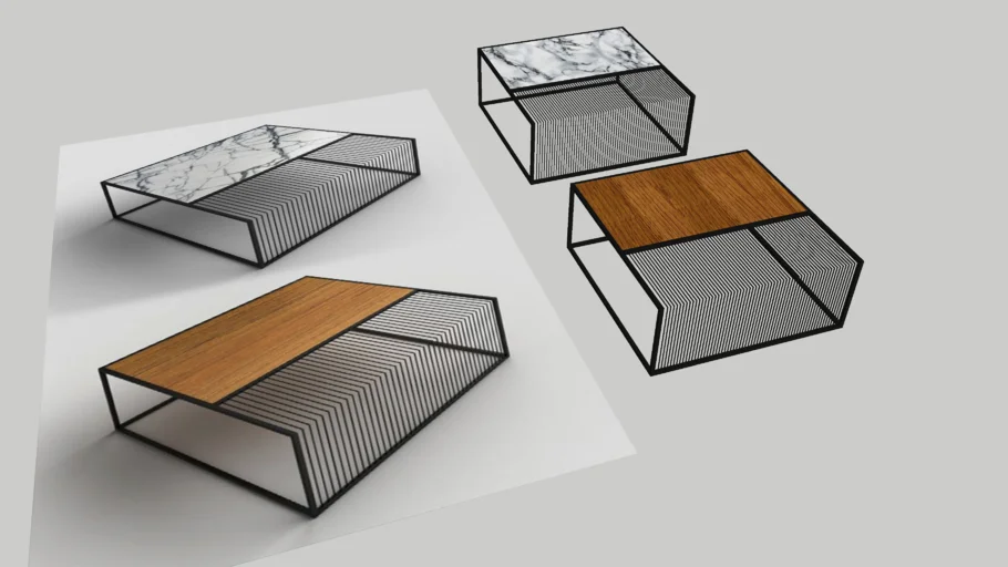 Modern Side Table Wood Marble Steel