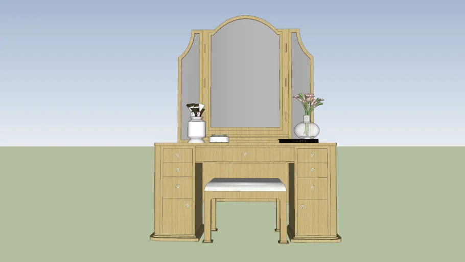 Classic Styled MakeUp Table double drawer with bi-fold mirror