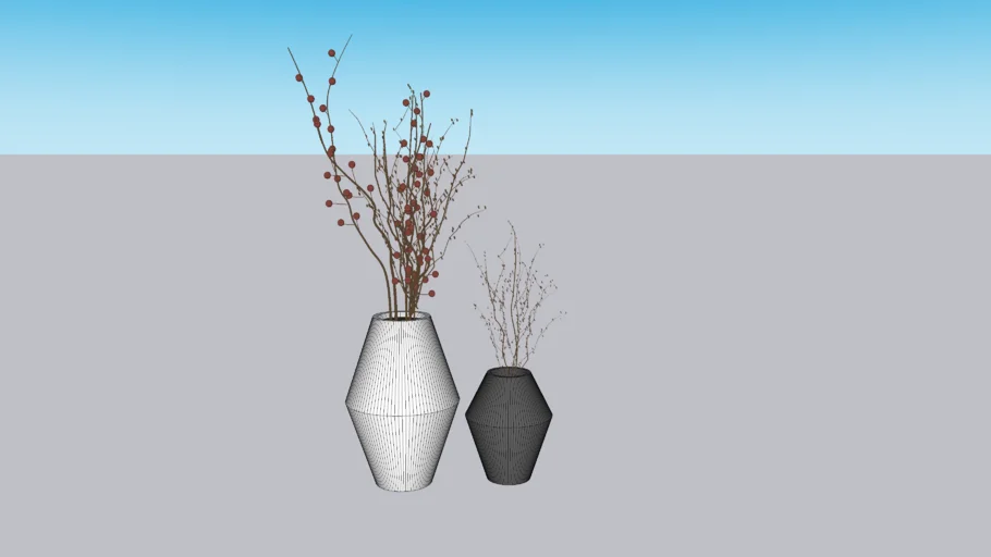 TA Black & White Minimalist Modern Planter with Dry Plant