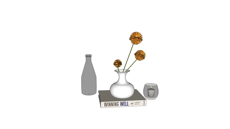 Decoração - vasinho flor, vela e livro