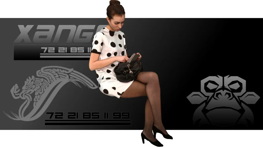 Persona mujer sentada vestido y bolsa - xango3d