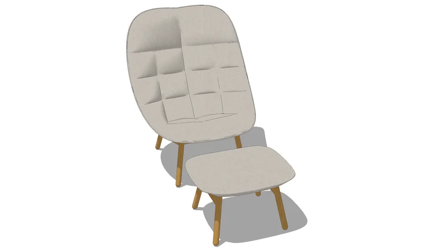 HAY Uchiwa Lounge Chair and Ottoman Wood Base