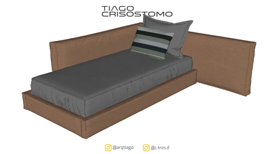 Cama c/ Base e Cabeceira Estofada