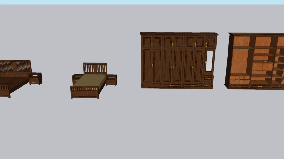 Wooden Bed & Wardrobe