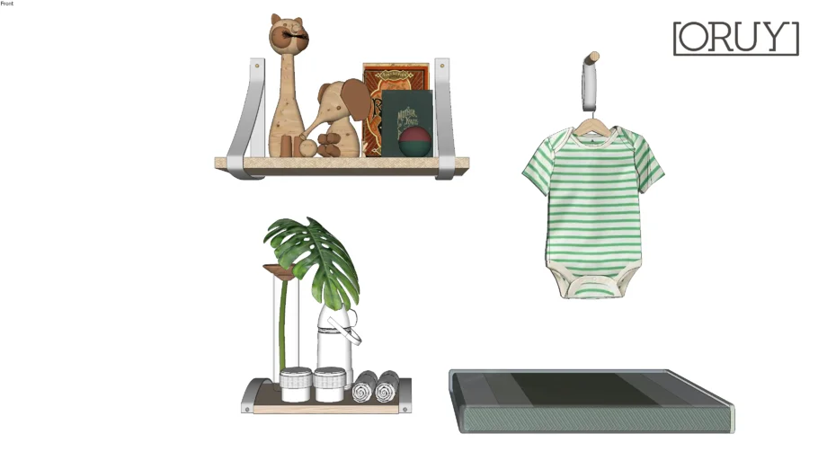 Prateleira bandeja cabideiro bebê quarto trocador roupa ORUY enfeite decor