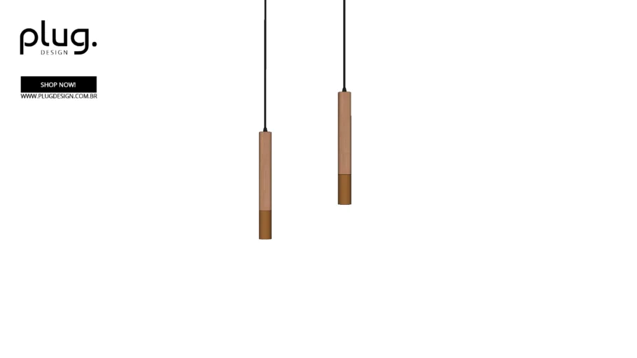 Luminária Pendente Guita - Madeira e Cobre - Plug Design