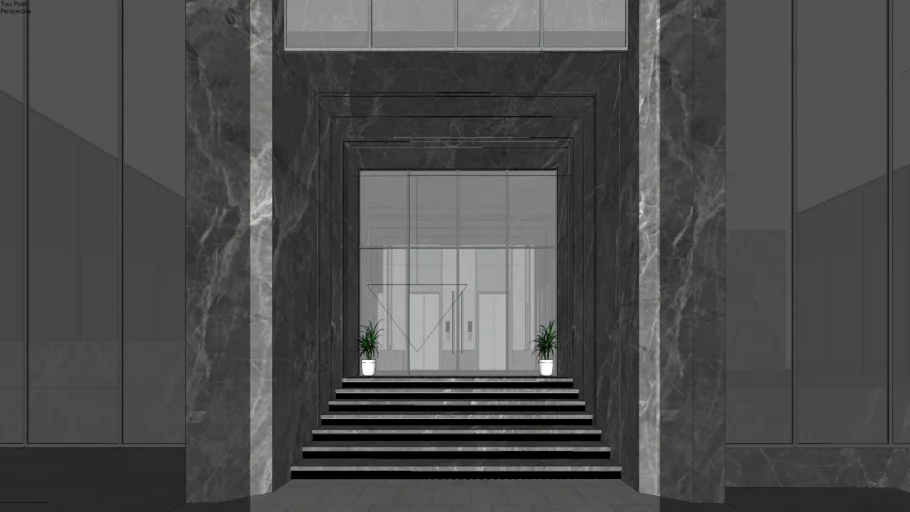 Commercial building entry corridor, marble finish.