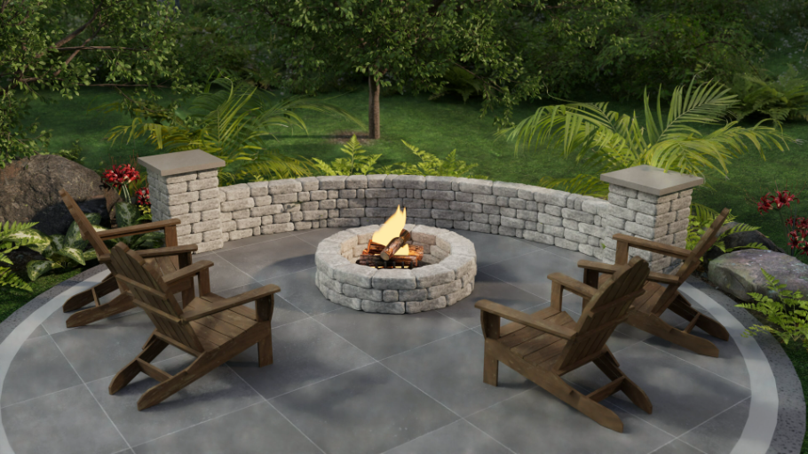 Sternbridge Large 90° Curved Fire Pit Seat Wall Kit – 8.5' Radius Masonry Seating With Fire Pit 