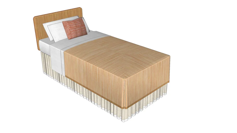 Single bed with headboard, valance, bedspread and cushion