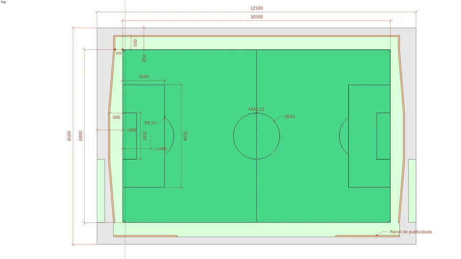 Official size soccer pitch with dimensions