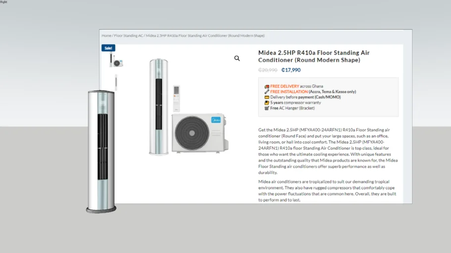 MIDEA FLOOR AIR COND CYLINDER SHAPE 2.5HP R410a Floor Standing Air Conditioner (Round Modern Shape)