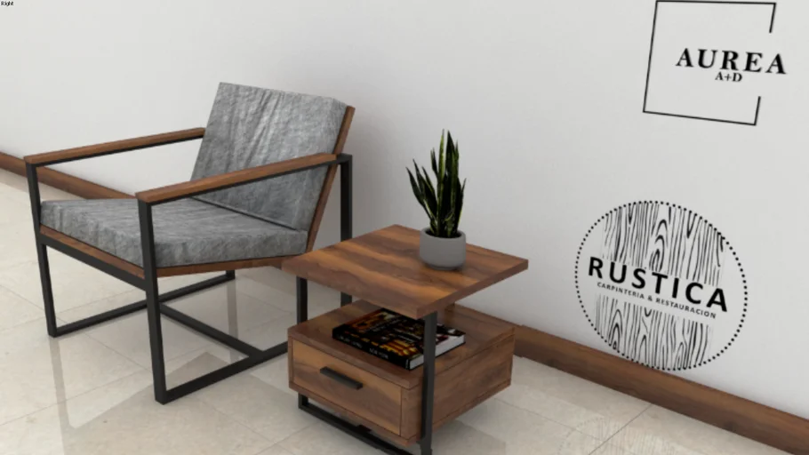 sofá madera y acero