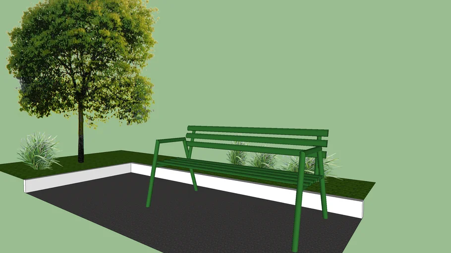 Green painted metal bench
