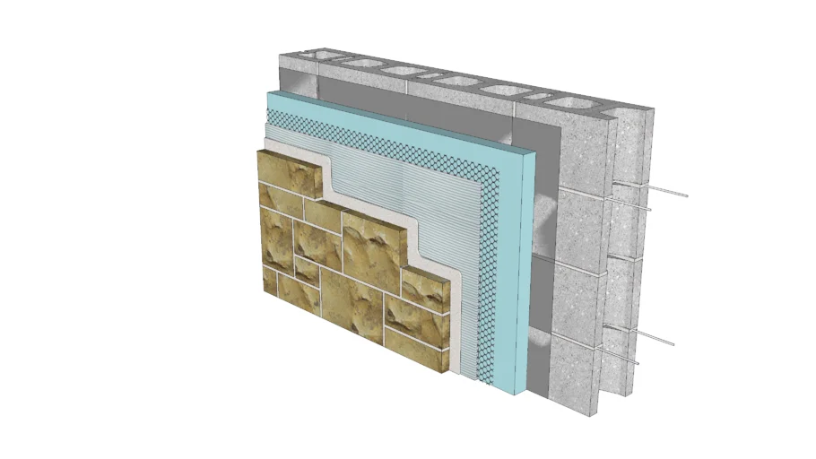 03.070.0201 Wall Type - Adhered Stone Veneer | CMU Backing, Continous Insulation