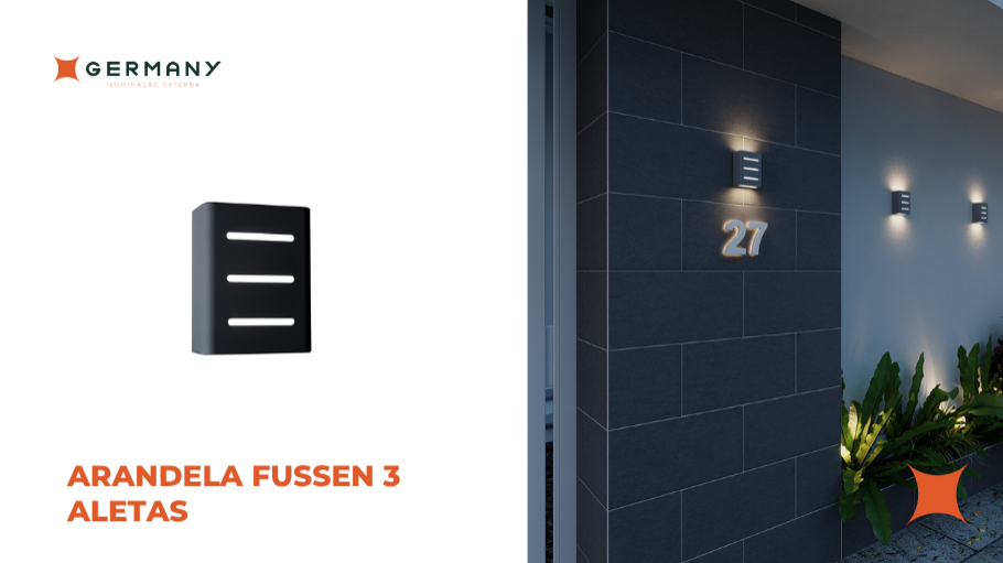 Arandela Fussen 3 Aletas - Preto Fosco - Germany Iluminação Externa