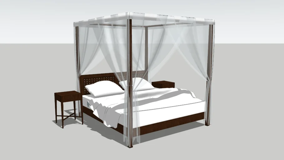 simple four poster bed with mosquito nets