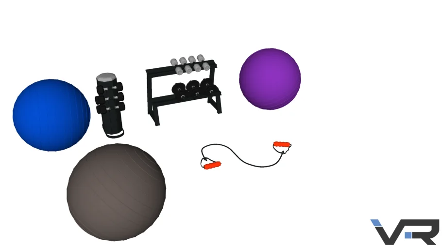 Academia - Bolas, halteres com suporte configurados no V-Ray