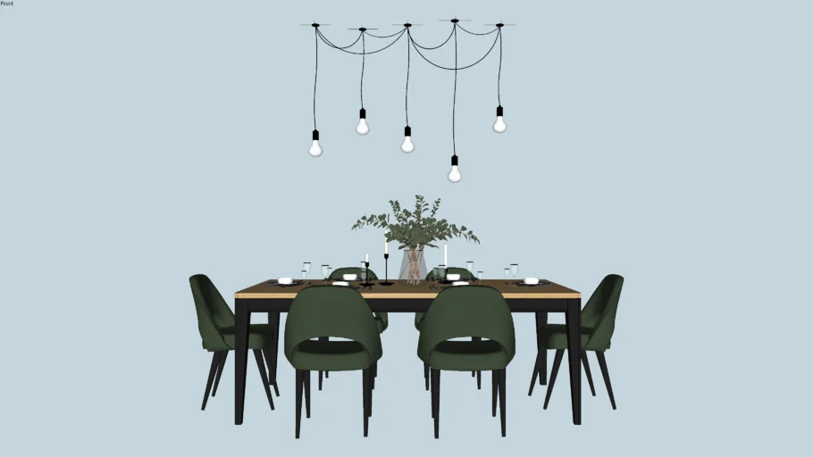 Mesa de jantar com cadeiras verdes