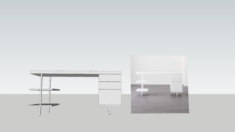 CB2- STAIRWAY 3-DRAWER WHITE WOOD DESK WITH SHELVES