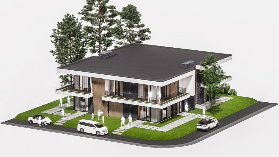Two-Storey House Modern Contemporary - Exterior Isometric