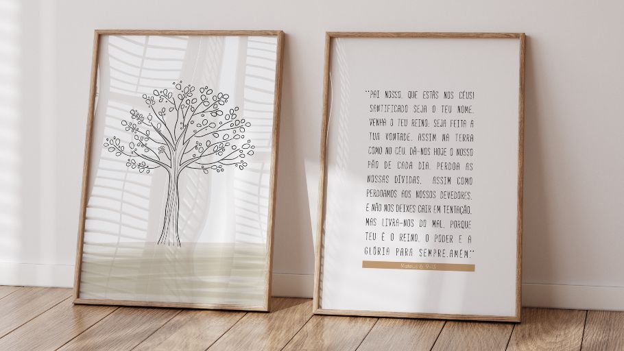 Dupla Quadros minimalista cristão, pai nosso e arvore
