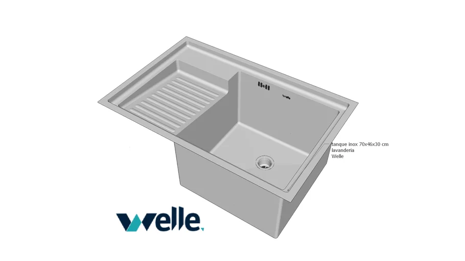 Tanque em aço inox para lavanderia Welle 70x46x30 cm