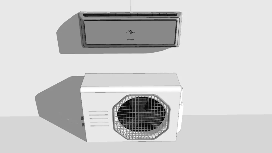 Ductless Air Conditioner Inside & Outside Unit (High Detail)